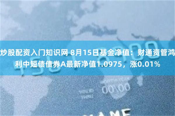 炒股配资入门知识网 8月15日基金净值：财通资管鸿利中短债债券A最新净值1.0975，涨0.01%