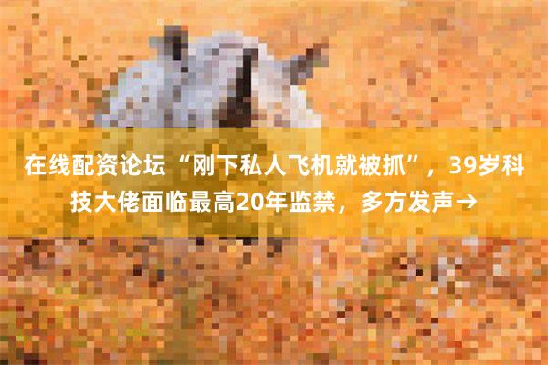 在线配资论坛 “刚下私人飞机就被抓”，39岁科技大佬面临最高20年监禁，多方发声→